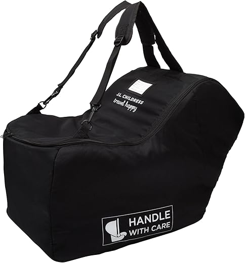 J.L. Childress Padded Infant Car Seat Bag with Wheels - Travel Bag for Airplane, Fits Most Baby & Infant Car Seats, Compatible with UPPAbaby, Nuna, & Chicco, AirTag Compatible - Premier, Black