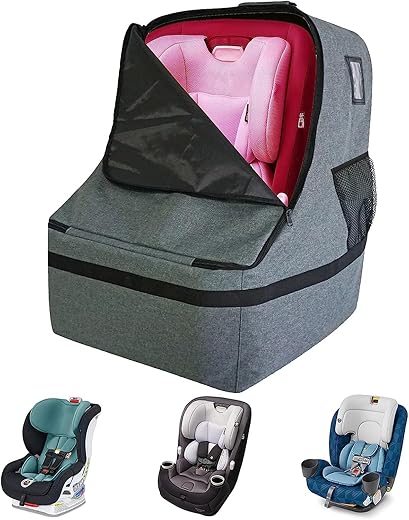 Car Seat Travel Bag, Water Dirt Tear Resistant,Easy Carry Car Seat Bags For Air Travel Airport Gate Check Bag.Infant Booster Convertible Carseat Air Plane Cover for Seats,Grey