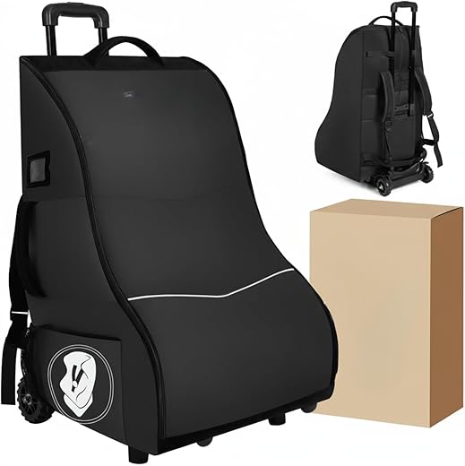 Car Seat Travel Bag with Wheels for Airplane, Padded Backpack, Gate Check Bag with Shoulder Strap, Car Seat Carrier for Airport, Black