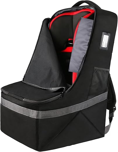 Padded Car Seat Travel Bag Backpack for Airplane, Heavy Duty Car Seat Bags for Air Travel, Carseat Cover for Airplane Travel with Shoulder Strap, Car Seats Carrier for Airport,51×51×89cm(L)